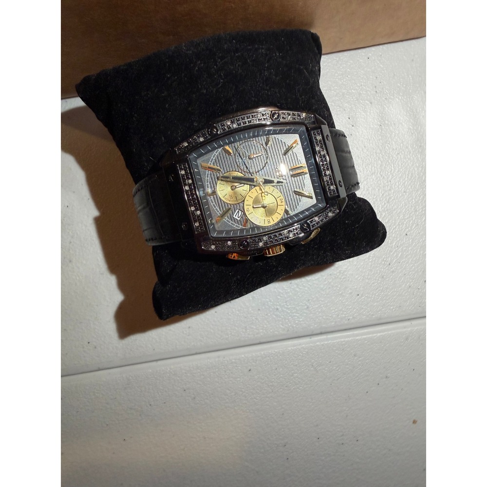 JBW Echelon Chrono Stainless Steel Japanese Movement Black Leather Band Watch